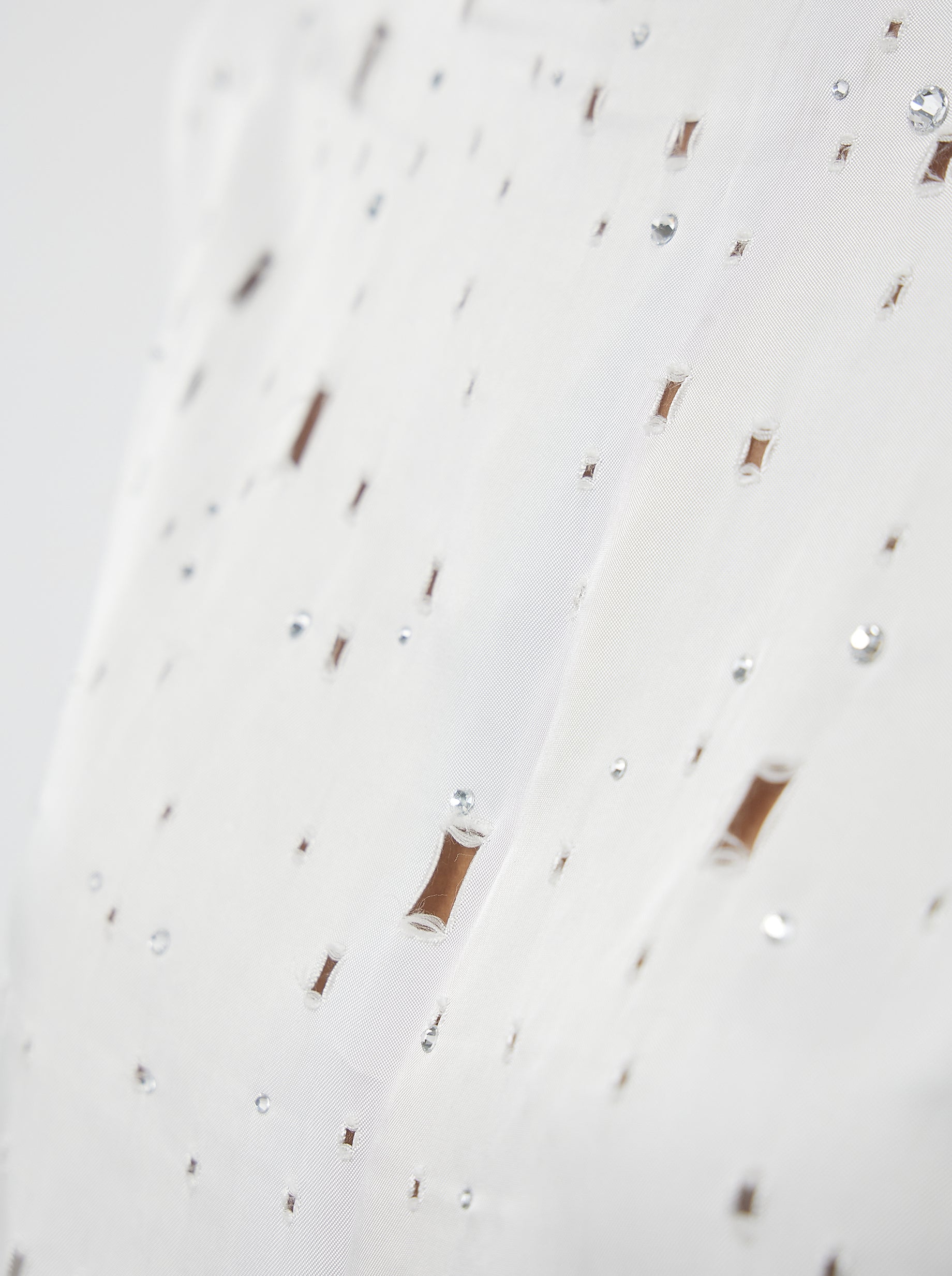 King T-Shirt in White Shimmered Voile with Saboté and Inlays