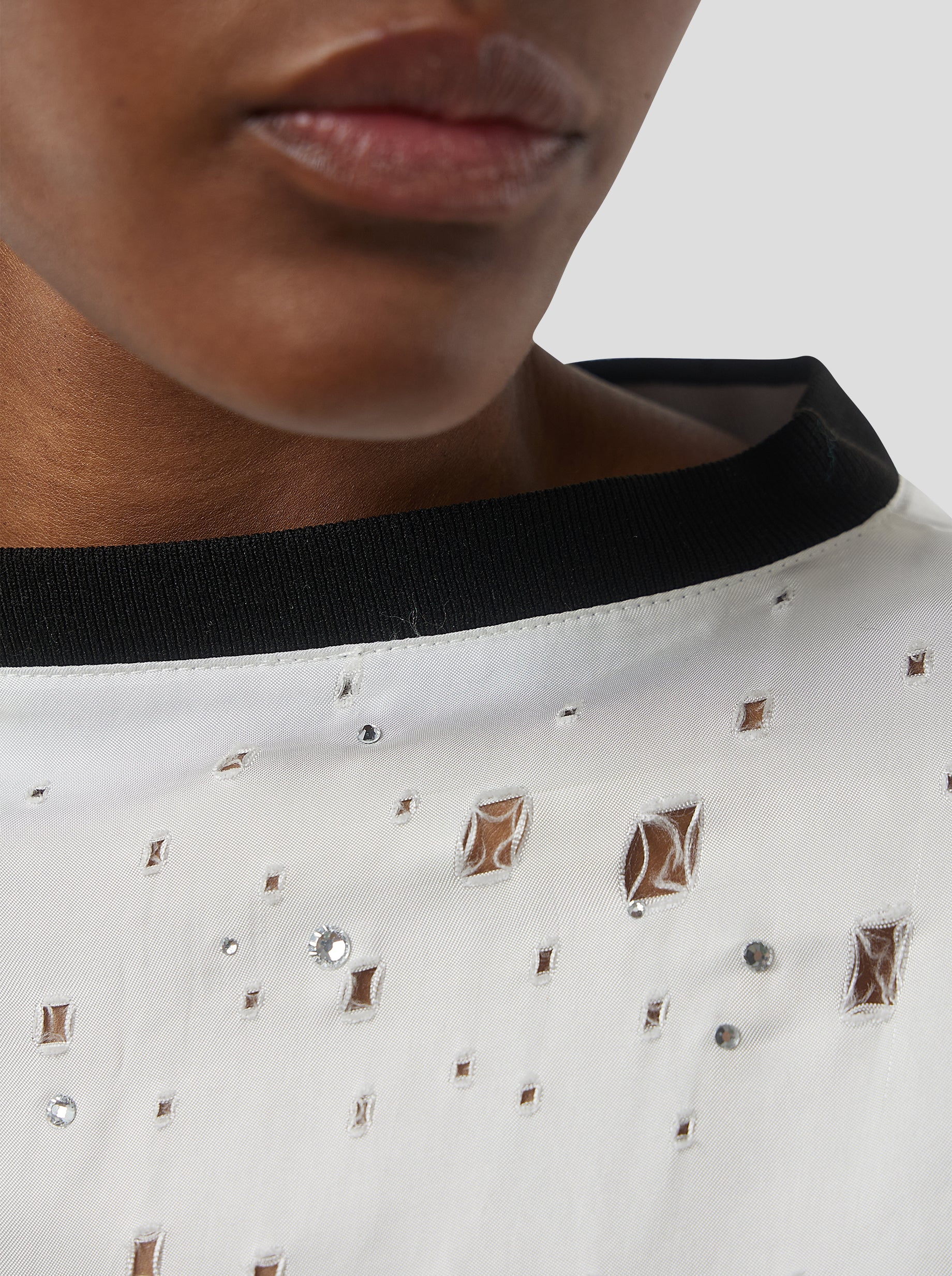 King T-Shirt in White Shimmered Voile with Saboté and Inlays