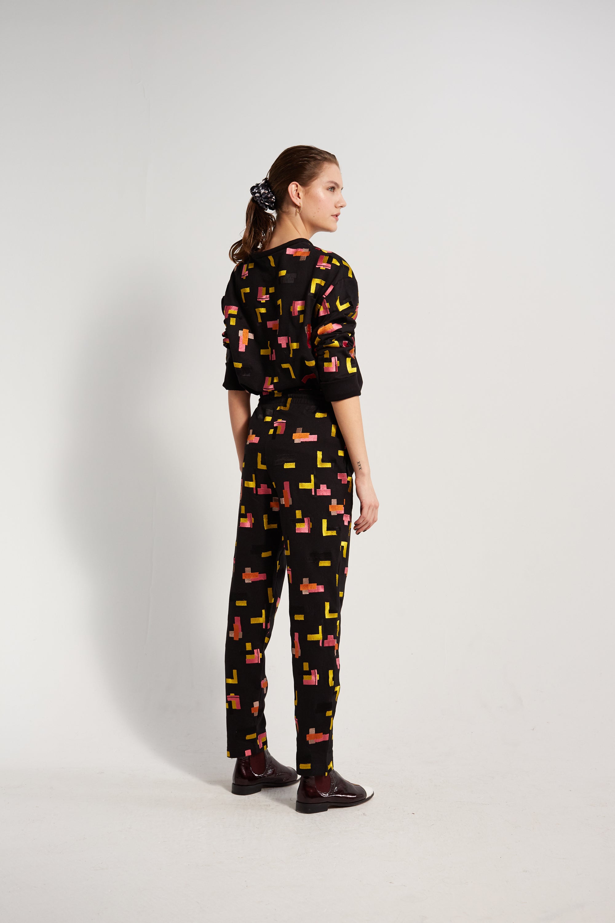Melchior pants in Tetris embroidered fleece