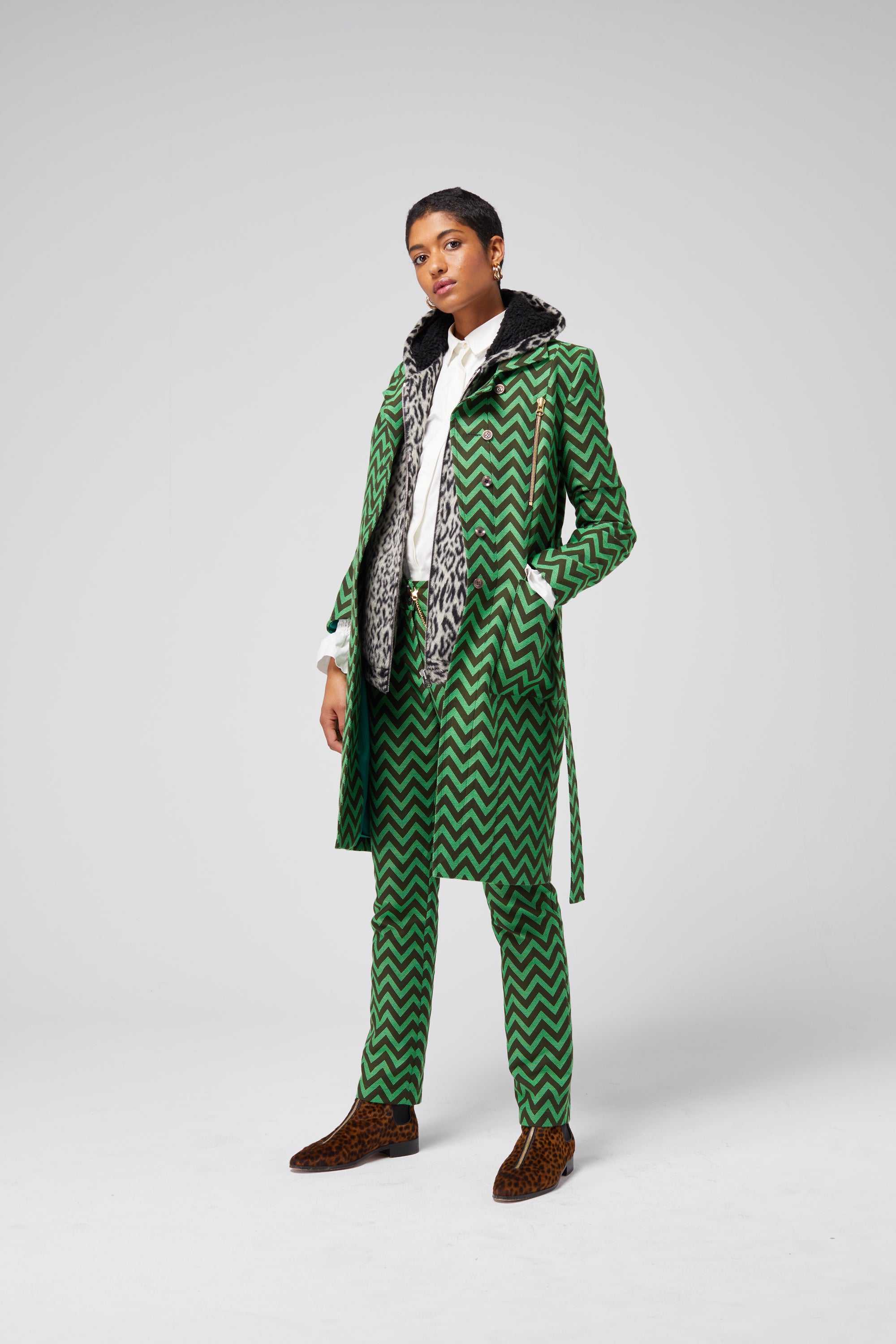 Hallow trench coat in Forest Herringbones