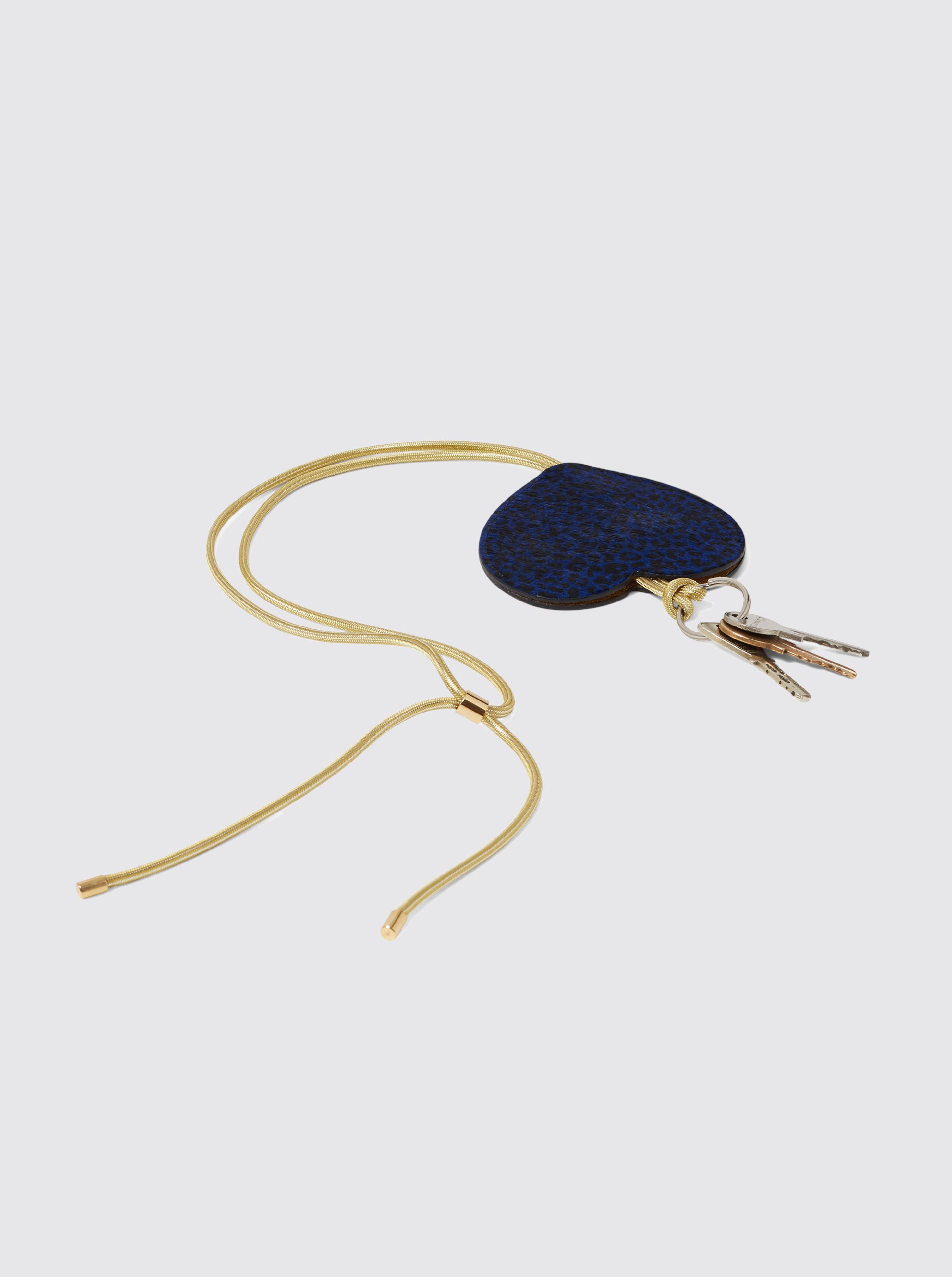 The Minis Long Heart Keychain in Blue Cheetah Leather
