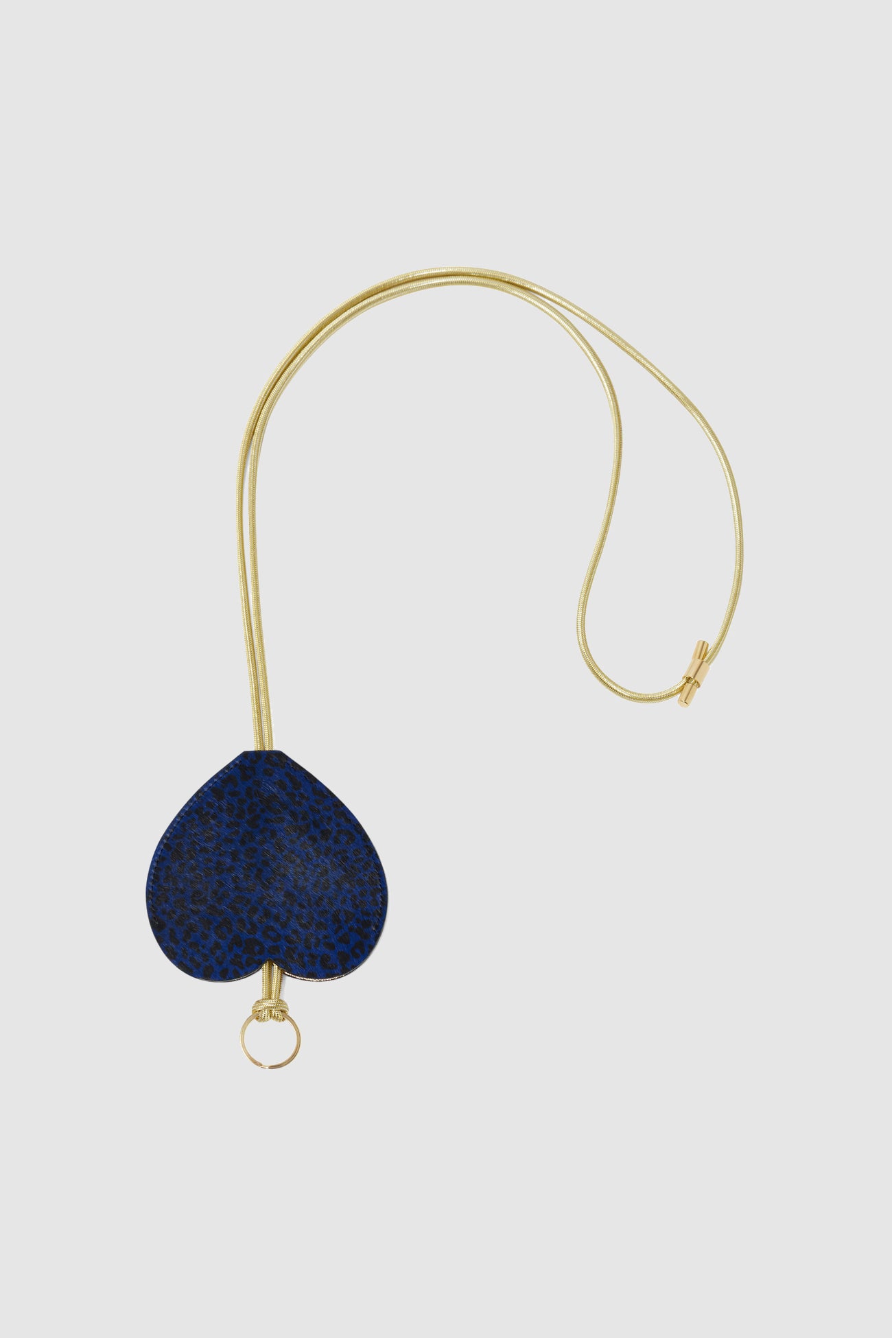 The Minis Long Heart Keychain in Blue Cheetah Leather
