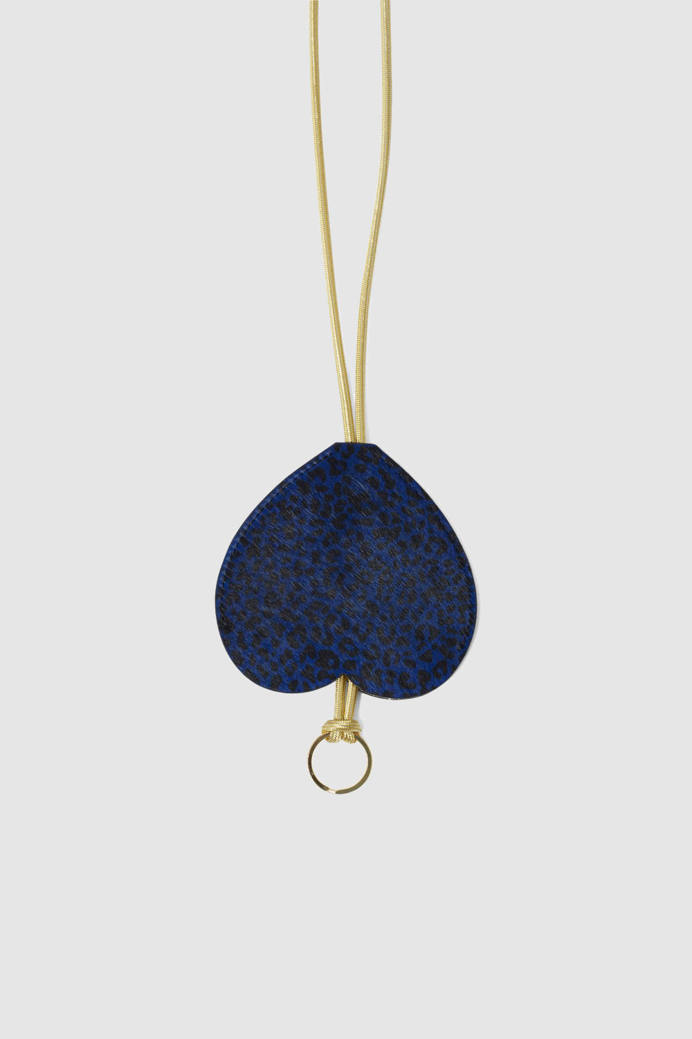 The Minis Long Heart Keychain in Blue Cheetah Leather